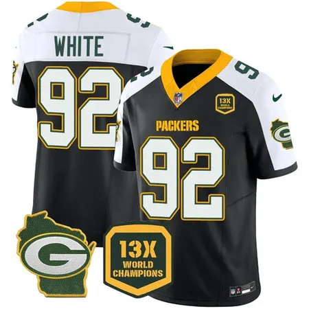 Men's Green Bay Packers #92 Reggie White Black 2023 F.U.S.E. Home Patch 13 Time World Champions Vapor Untouchable Limited Jersey