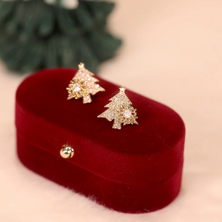 Christmas tree rotatable micro earrings