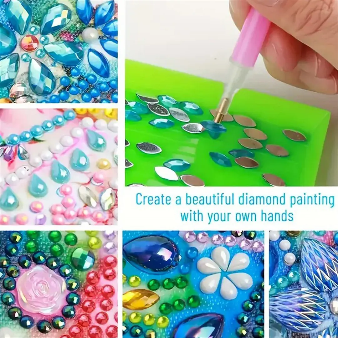 5D Flower DIY PU Diamond Painting Notecard Box with 160 Sheets Paper Note Holder