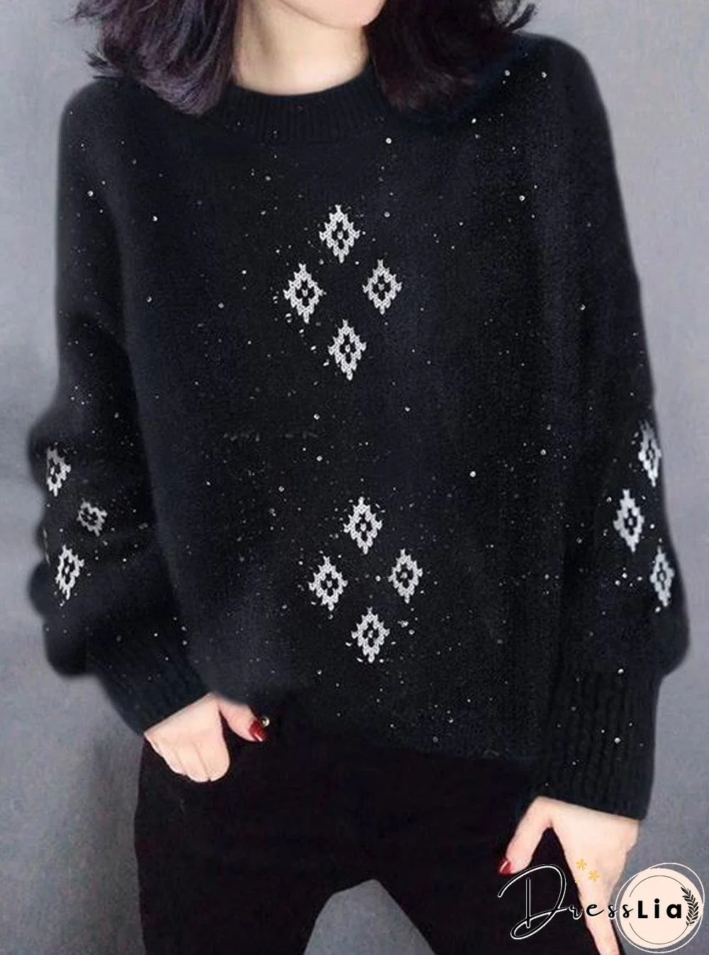 Printed Round Neck Knitted Sweater