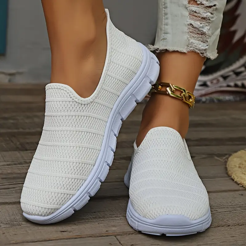 Dams andningsbara stickade slip-on sneakers - avslappnade rund tå i mesh med gummisula, för vardags- och sportkläder, fritidskläder|andningsbar meshdesign|gummidetaljer 8