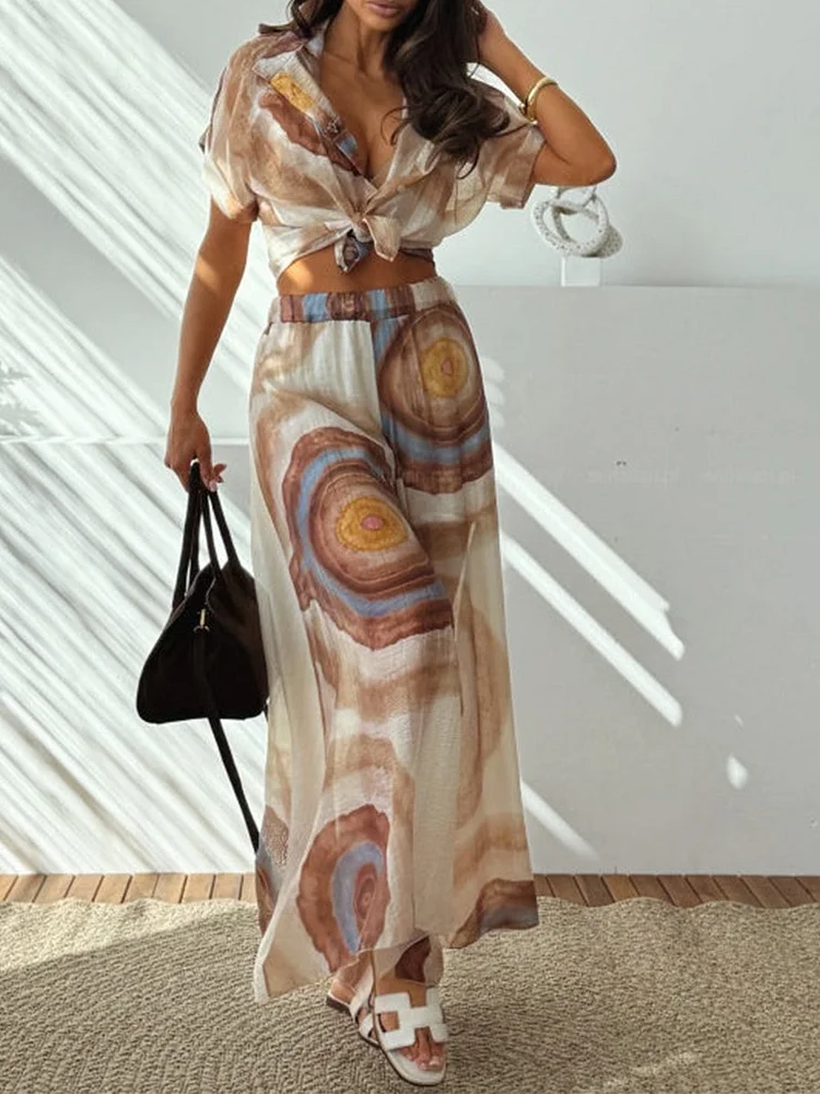 Women's Abstract Art Print Shirt and Pants Set