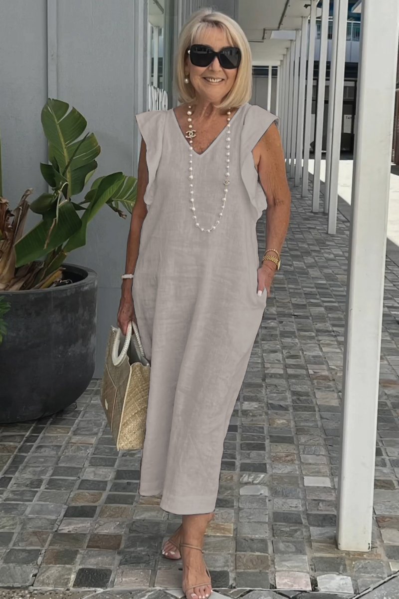 Older Women Cotton And Linen Casual Summer Beach Dress