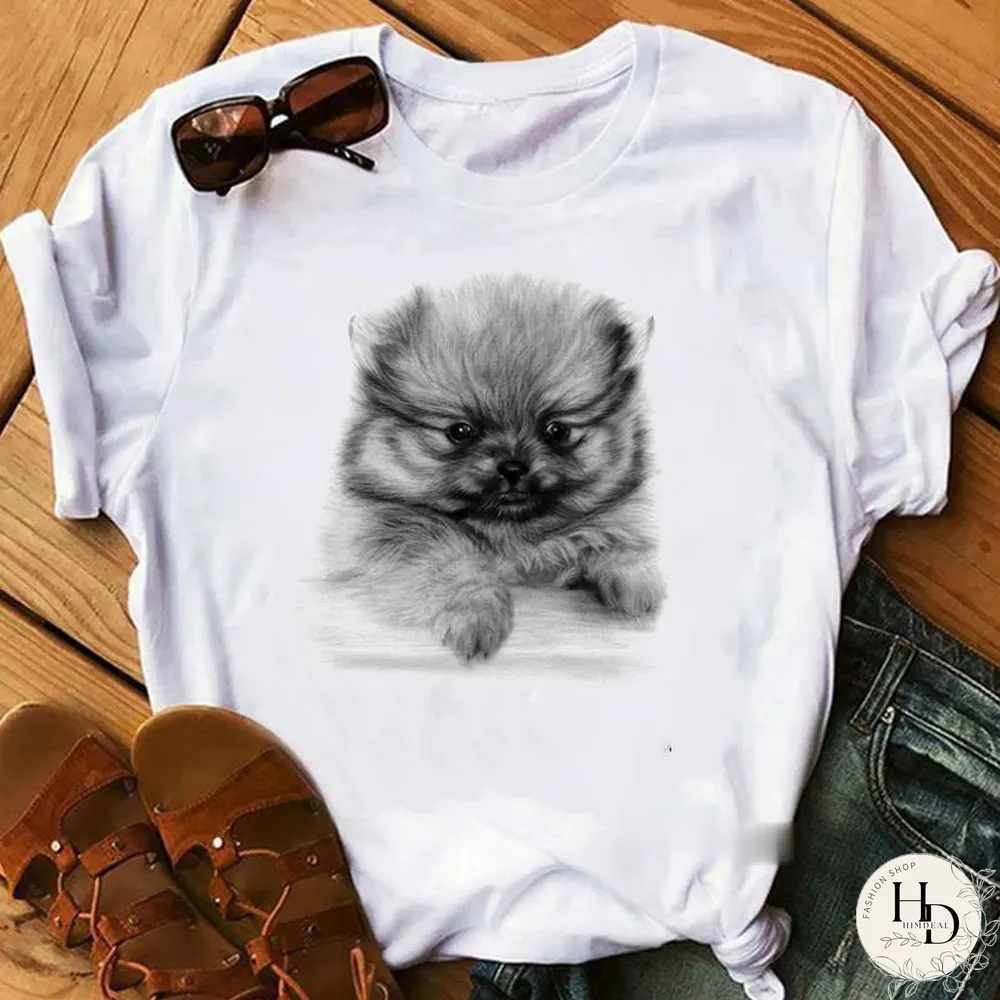 Schnauzer/Seymour/Yorkshire Terrier/Chihuahuas/ Retriever/pomeranian/Papillon Dog VintagePortraitPrintWomenSummerTShirt