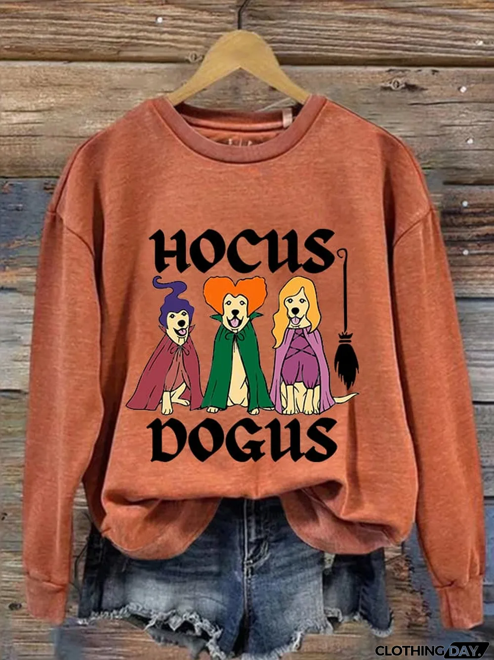 Women's Funny Halloween Hocus Dogus Dog Witch Casual Sweatshirt
