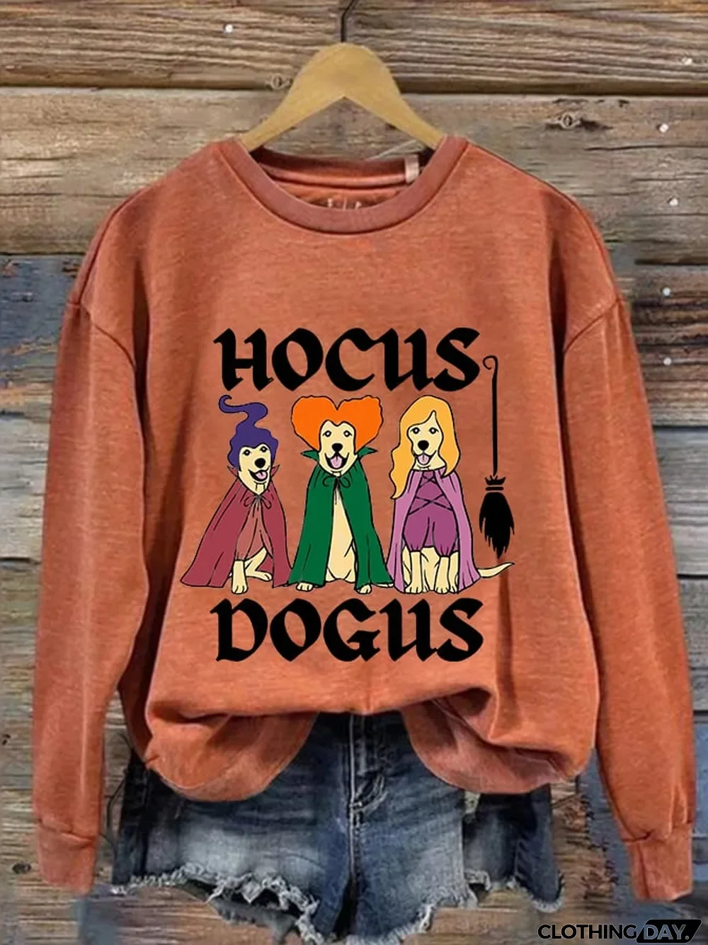 Women's Funny Halloween Hocus Dogus Dog Witch Casual Sweatshirt