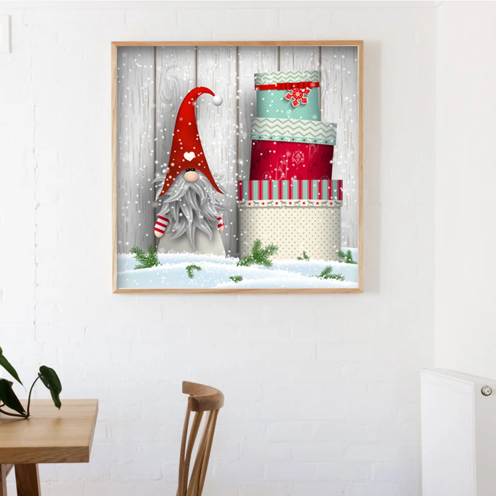 Full Round Diamond Painting 30*30cm - Christmas Gnome With Cake