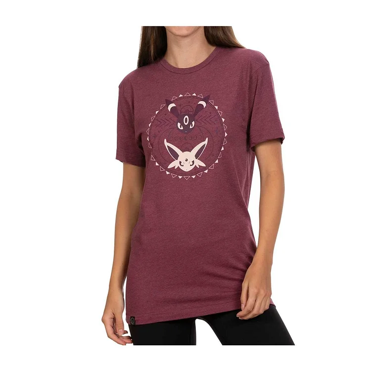 Dark and Light: Espeon & Umbreon Heather Red Relaxed Fit Crew Neck T-Shirt - Adult