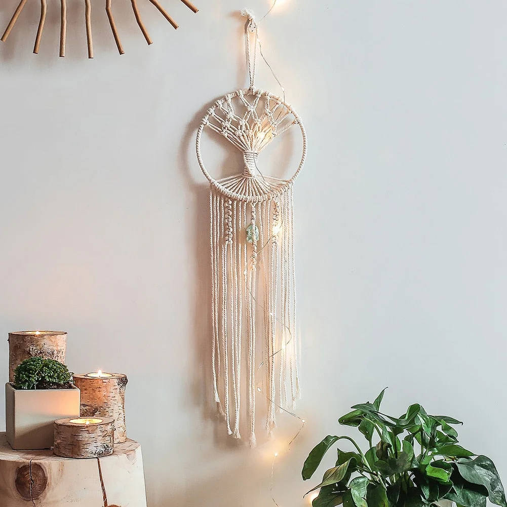 Tree of Life Macrame Wall Hanging Boho Home Decor Bohemian Aesthetic Room Dream Catcher for Wedding Party Favor Bedroom Nursery