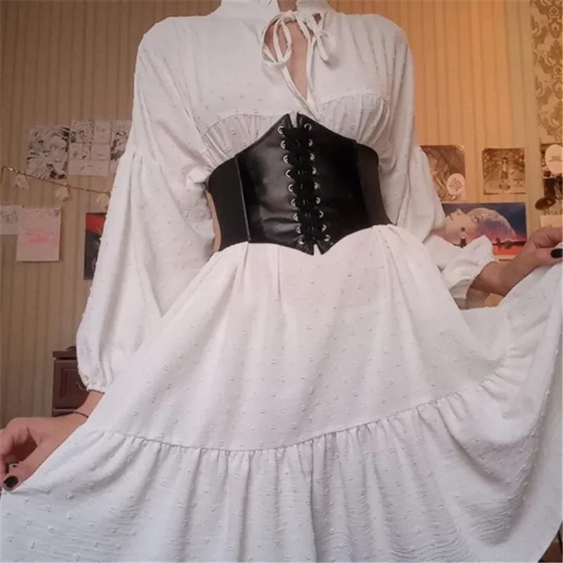 Women's Vintage Gothic Leather Lace-up Corset Belts Slimming Waist Corset Black Wide Belt