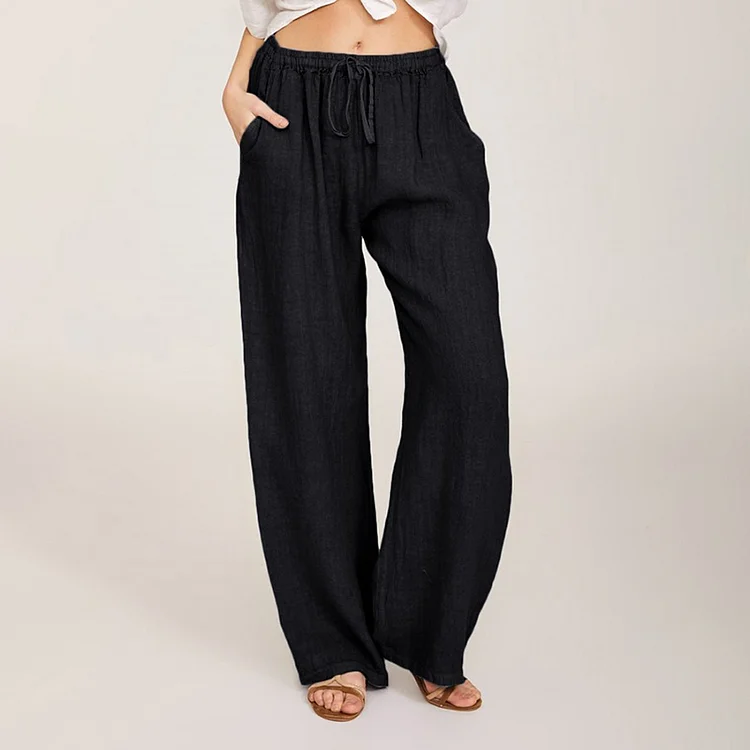 Summer Pocket Cotton Linen Wide Leg Pants