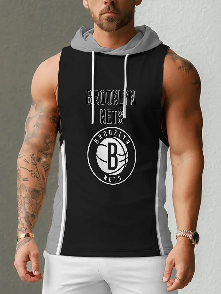 Brooklyn Nets Men's Casual Comfy Sleeveless Hooded Tank Top