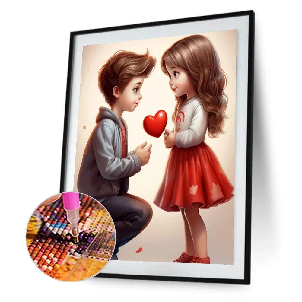 Diamond Painting - Full Round Drill - Kid Sweet Couple(Canvas|30*40cm)