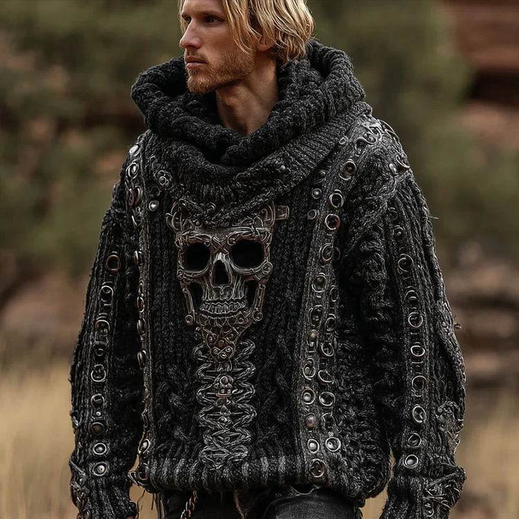 Men's Dark Style Skull Retro Long-sleeved Hooded Sweater