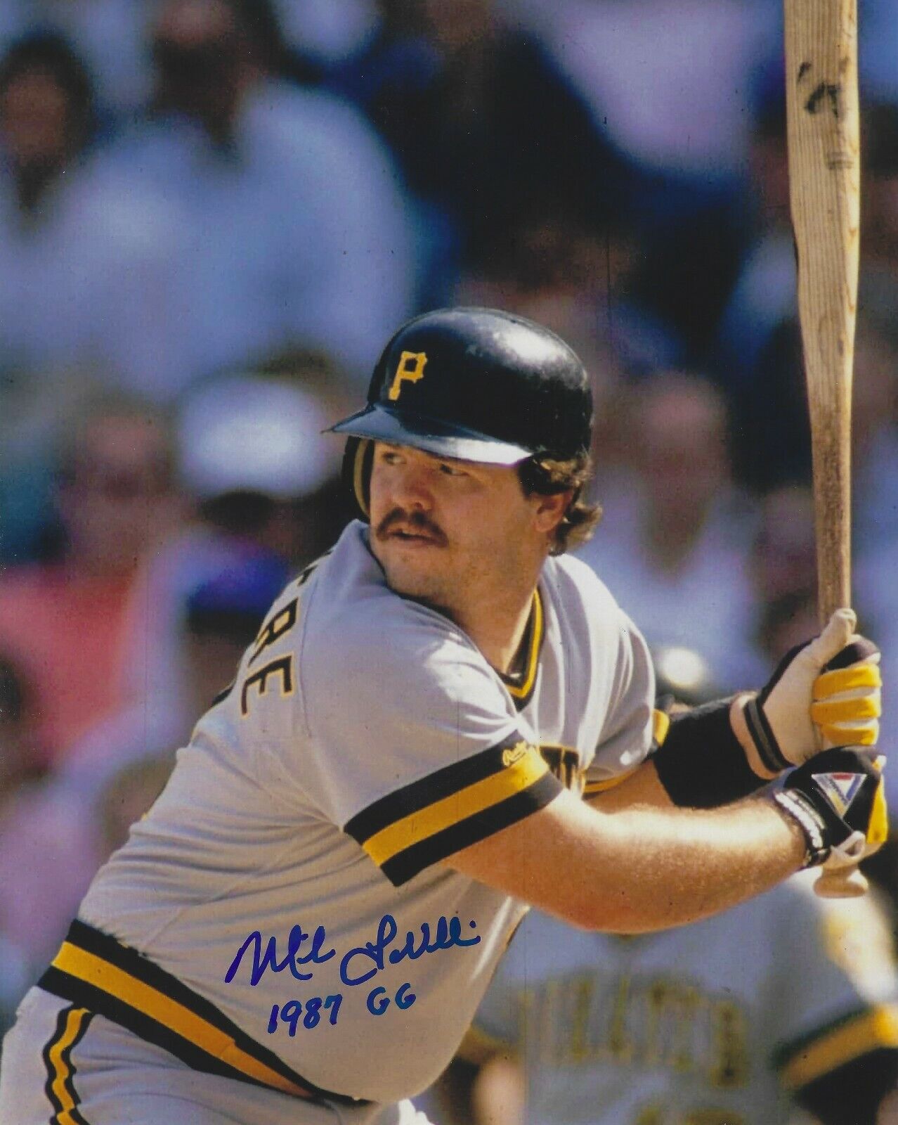 Autographed 8x10 MIKE LAVALLIERE 1987 GG Pittsburgh Pirates Photo Poster painting w/Show Ticket