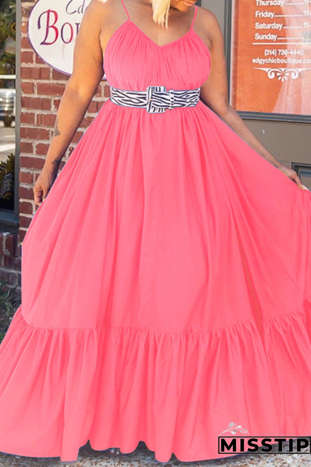 Pink Sexy Casual Solid Backless Spaghetti Strap Loose Sling Dress