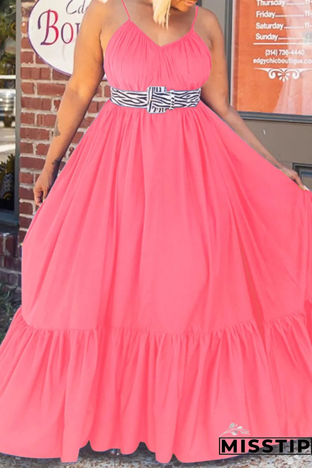 Pink Sexy Casual Solid Backless Spaghetti Strap Loose Sling Dress