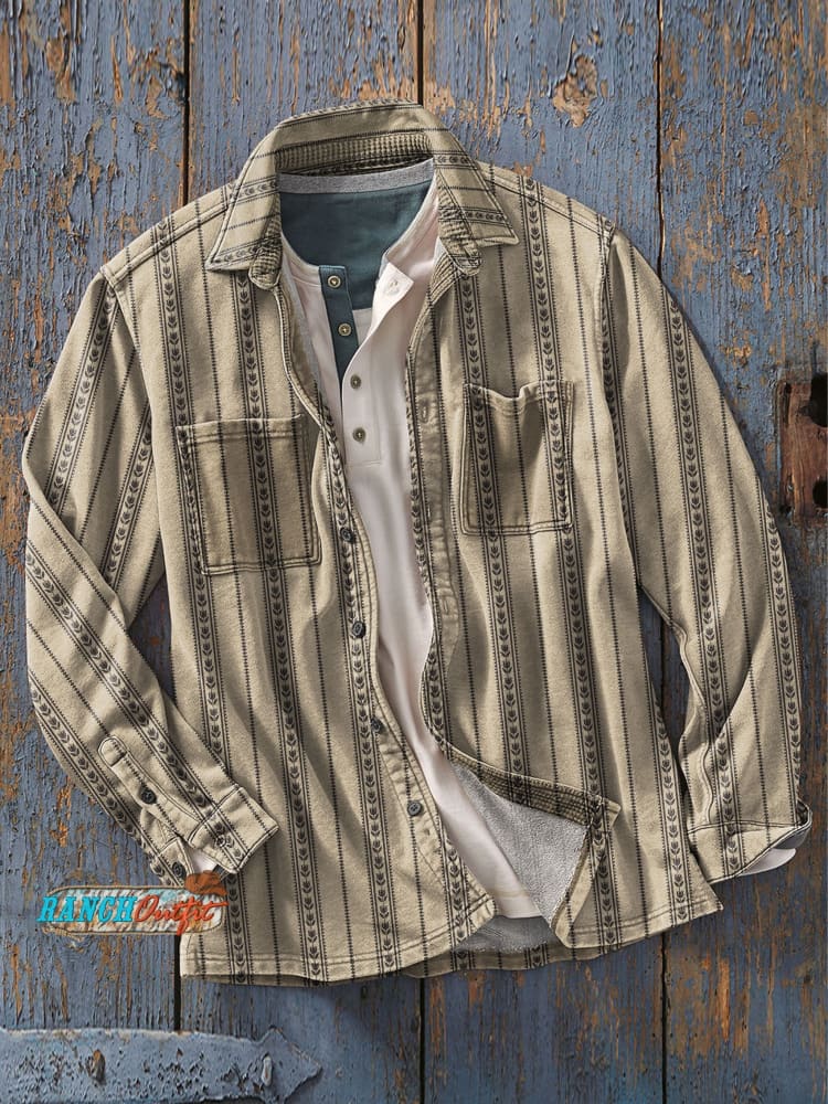 Men’s Vintage Retro Classic Stripe Print Casual Shirt As Picture / S