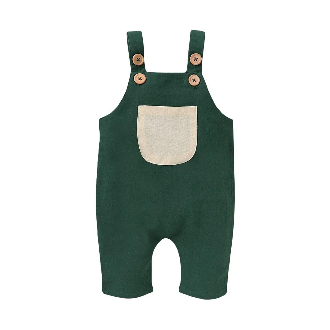 2020 Baby Summer Clothing Newborn Infant Baby Boys Girls Clothes Strap Romper Sleeveless Jumpsuit Solid Overalls Pocket Outfits