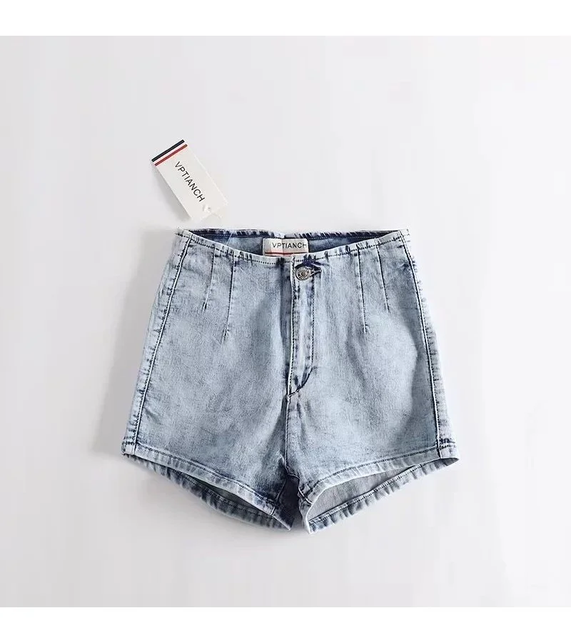 Vintage Style Stone-washed High-waisted Figure Flattering Denim Shorts