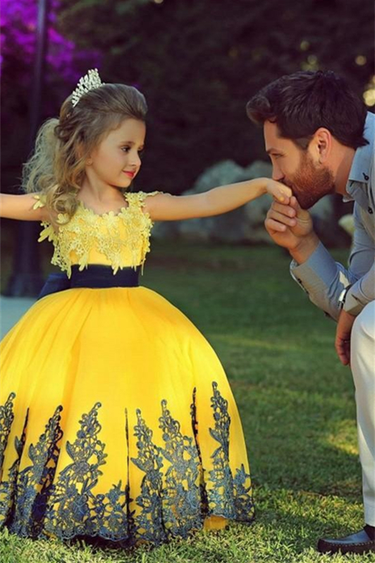 Gorgeous Yellow Flower Girl Dress Ball Gown With Appliques - lulusllly