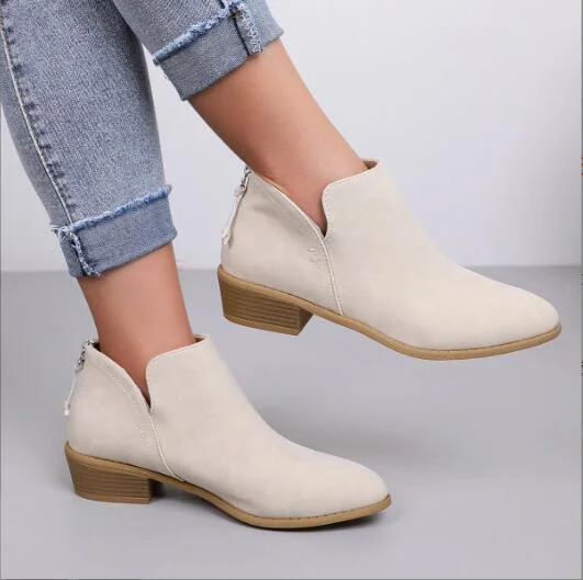 Qengg Women's Boots 2022 Autumn Pointed Suede Thick Heel Booties Women Plus Size 43 Zipper Heeled Ankle Boots Botas De Mujer