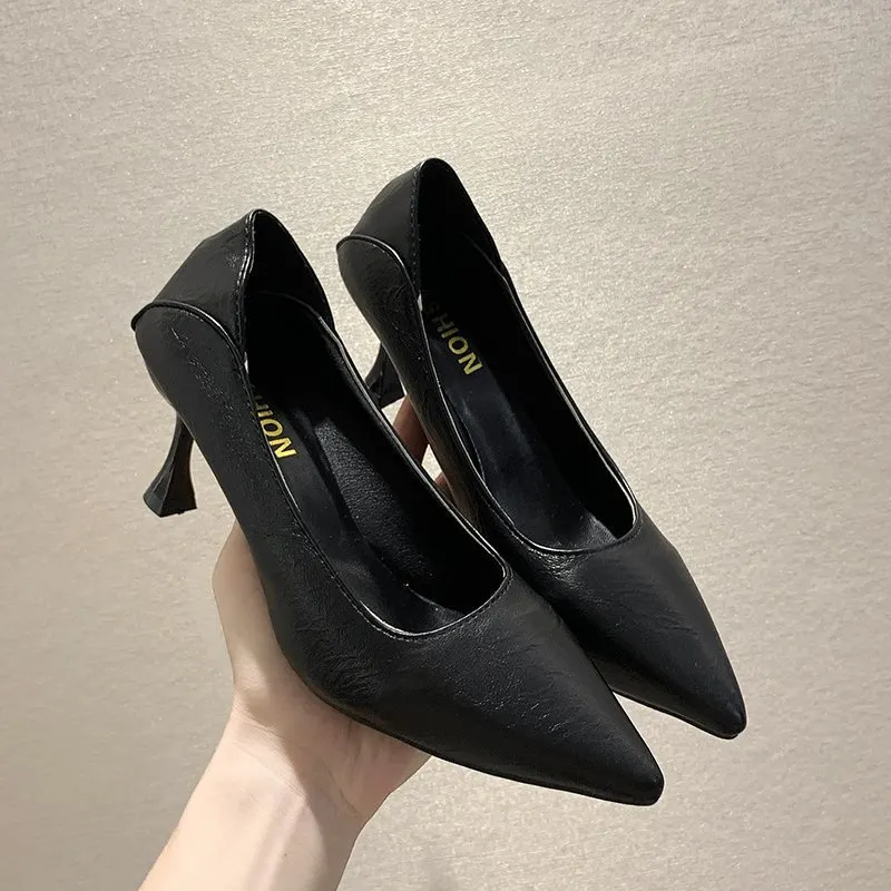 Breakj Breakj High Heels Fine Heel 2025 New French Commuting Work Career Black Single Shoes Soft Leather Women's Shoes Spring