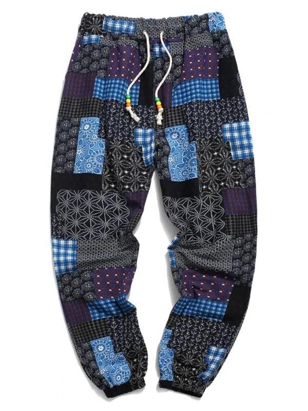 tribal ditsy patchwork print long jogger pants