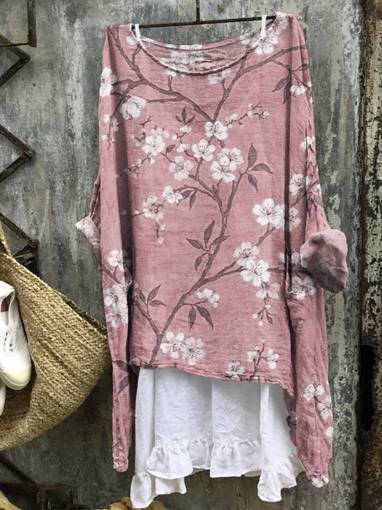 Classy Cherry Blossom Flowy Linen Blend Tunic