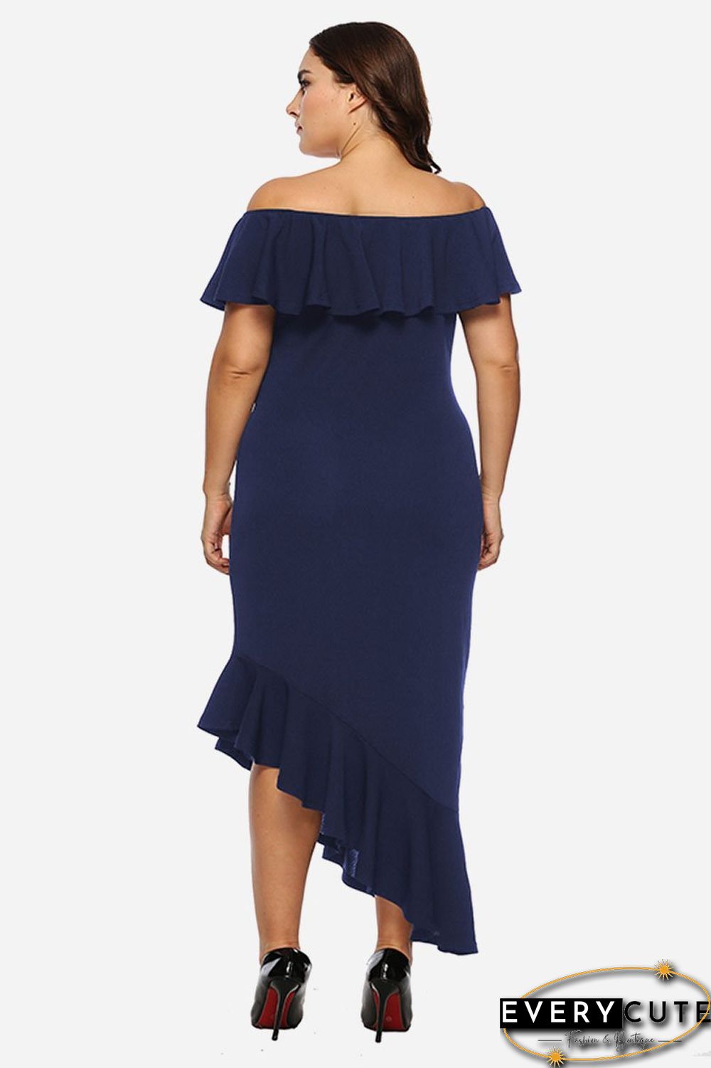 Off-shoulder Ruffle-detail Asymmetric-hem Dress P13687