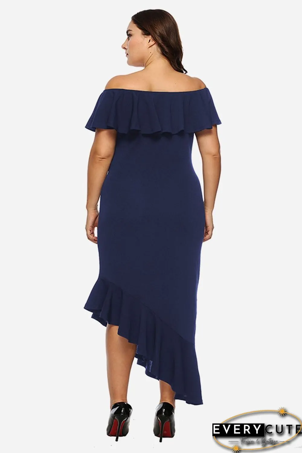 Off-shoulder Ruffle-detail Asymmetric-hem Dress P13687