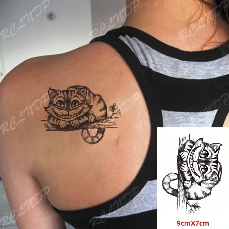 Temporary Tattoo sticker Alice In Wonderland Cheshire Cat Ink painting watercolor flash tatoo fake tatto for men women