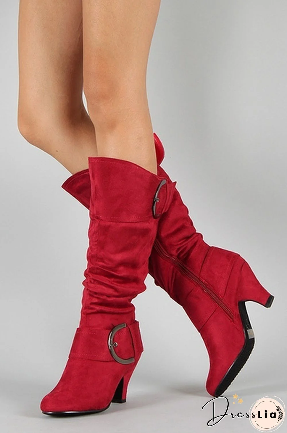 New Fashion Women Suede Knee High Boots Sexy Vintage Low Heel Boots Spring Autumn Buckle Shoes Casual Winter Pumps 34-43