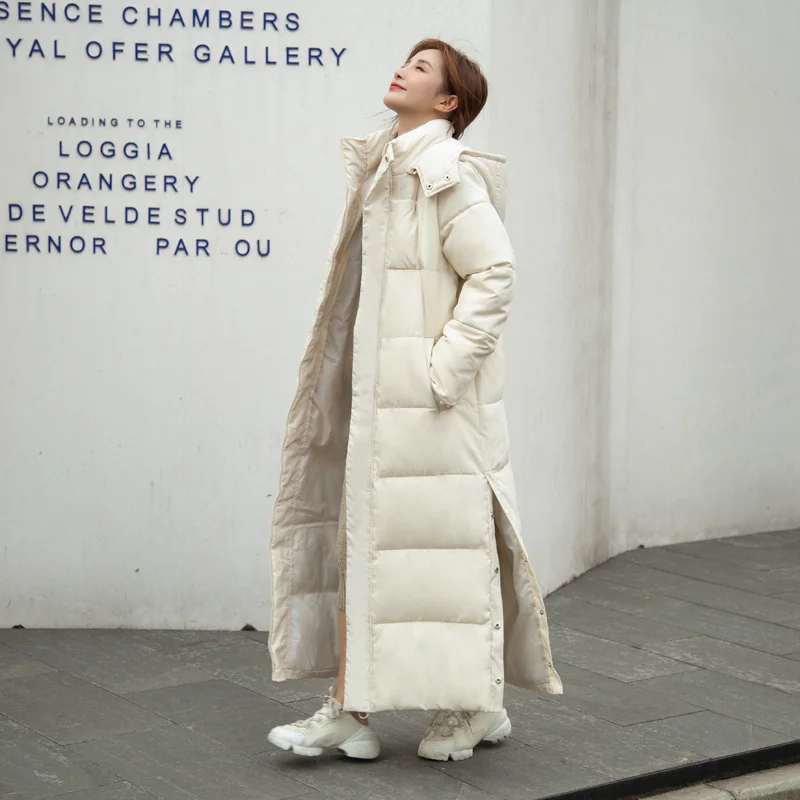 Woherb 2023 Winter New Cotton-Padded Jacket Female Long Over The Knee Korean Version Slim Bestie Warm And Thick Long Cotton-Padded Jacket-Outfit Ideas