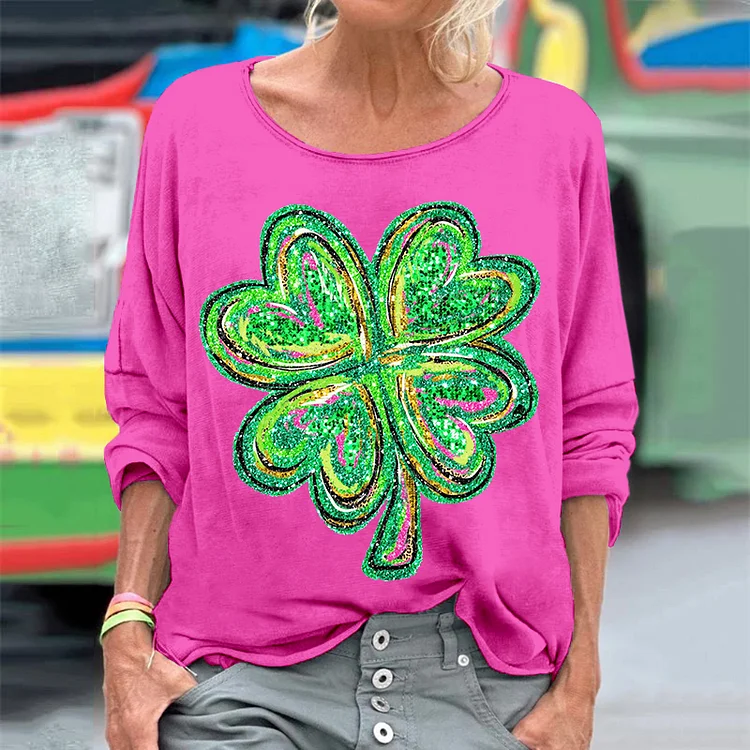 Sequin Four Leaf Clover St. Patrick's Day Cozy T Shirt