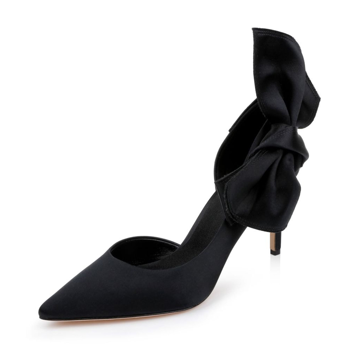 Black Pointed Toe Stiletto Heel Pumps Shoes with Oversized Bow Nicepairs