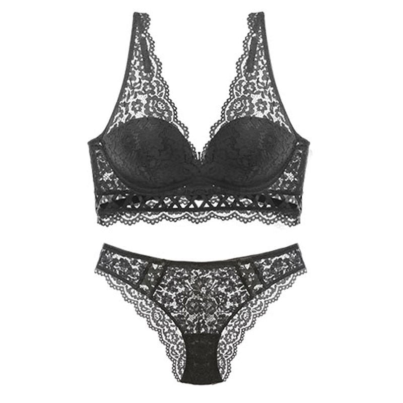 CINOON New Sexy Bandage Underwear Set Push up Bra Set Embroidery Women Lingerie High Quality Lingerie Set 3/4 Cup Lace Brassiere