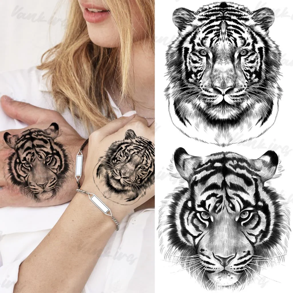 Sdrawing Lion Knight Temporary Tattoos For Men Adults Realistic Tiger Skeleton Fake Tattoo Sticker Arm Water Transfer Tatoos 3D
