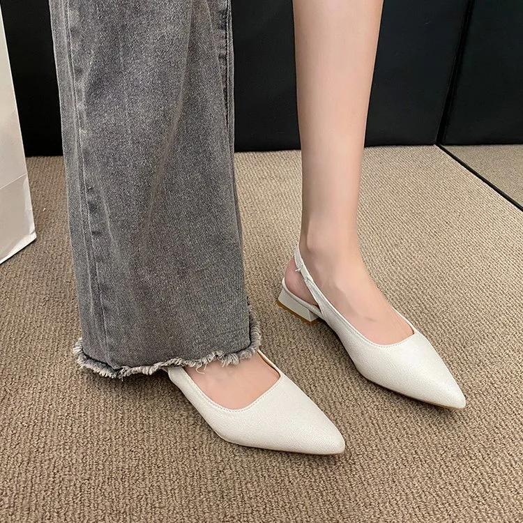 Yyvonne Low-Heeled Sandals Women In The Spring And Autumn Of 2025 New Thick Heel Single-Shoe Temperament Famous Pointed High Heels