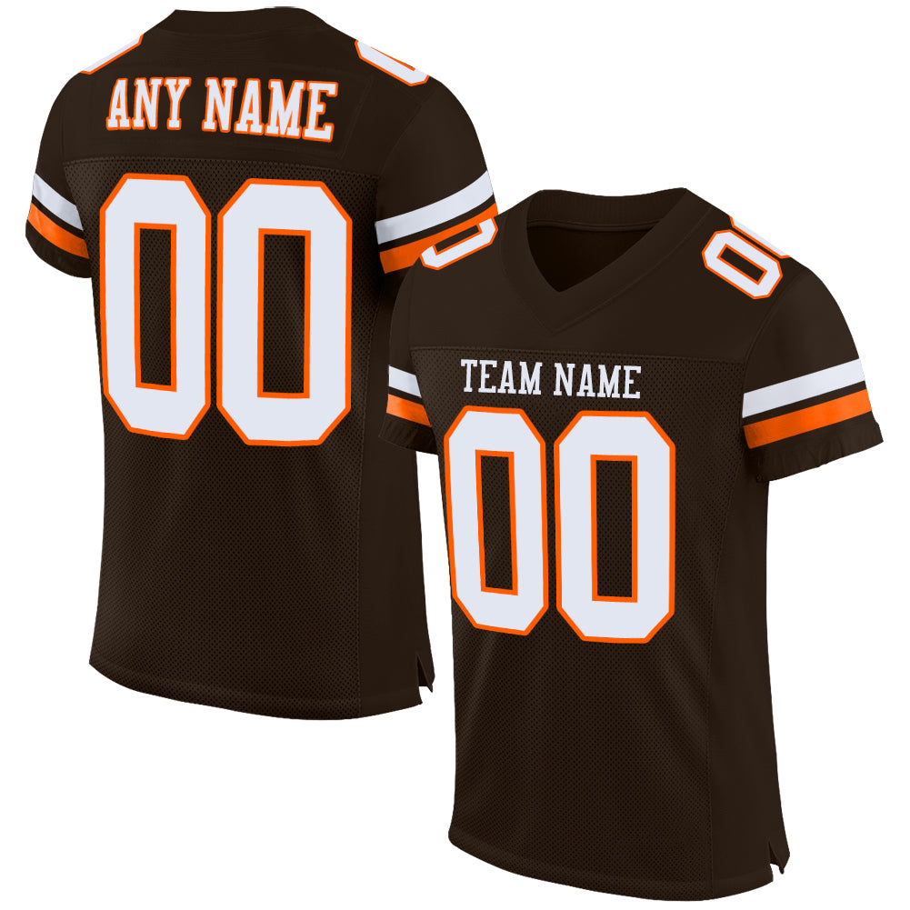 Custom Brown White-Orange Mesh Authentic Football Jersey | captainssportss.com