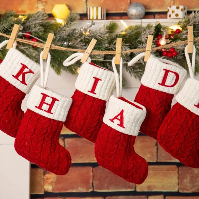 Christmas Needlepoint Stockings Personalized Letter Knitting Stockings Decoration