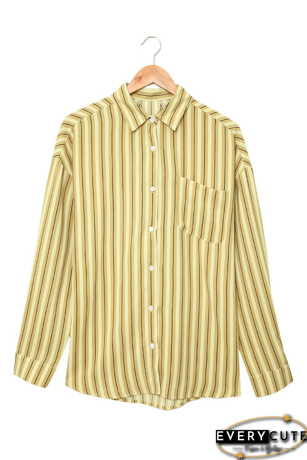Yellow Striped Buttons Closure Long Sleeve Shirt