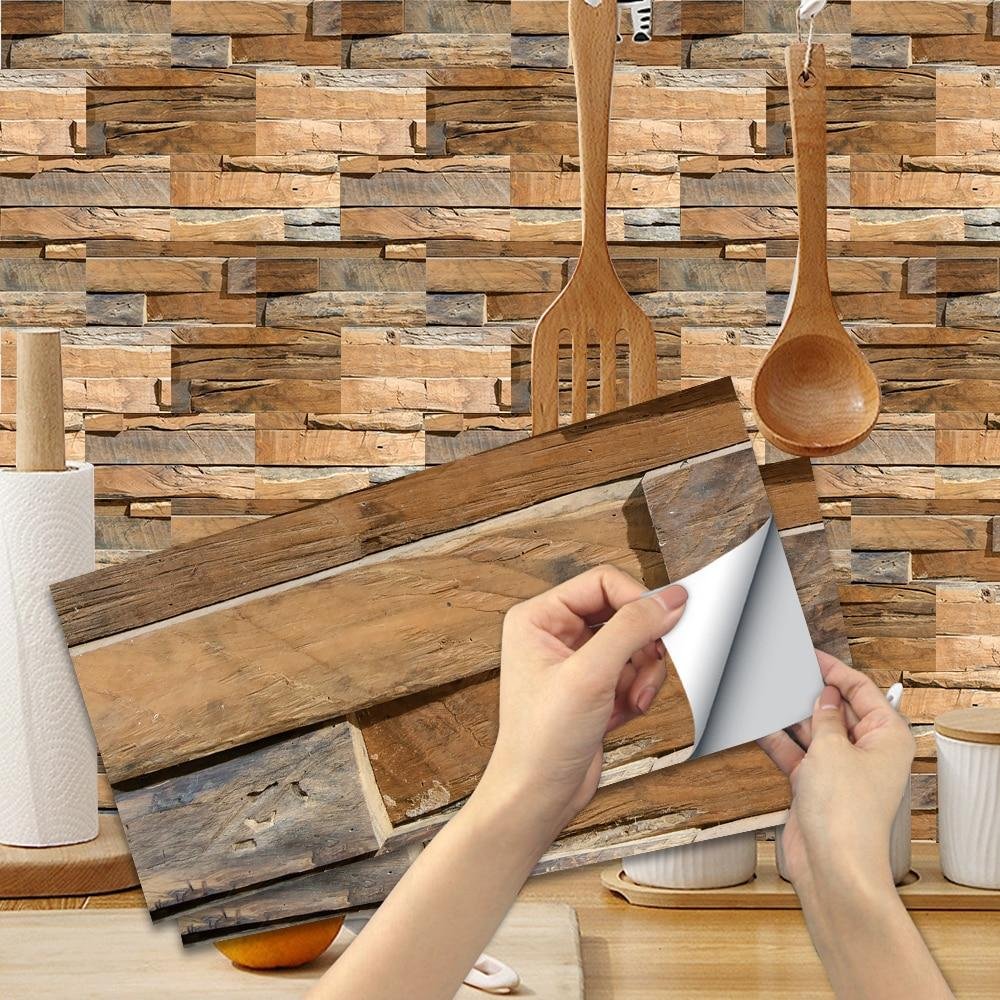 Wood Grain Texture Tile Stickers 3D Peel And Stick Backsplash Waterproof Decorative Wall Paper
