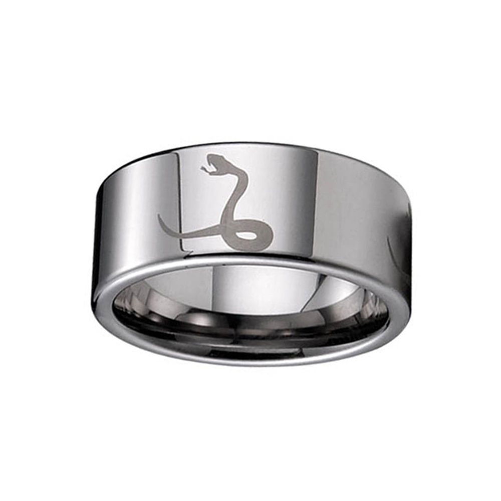 Silver Flat Tungsten Carbide Rings 8MM Zodiac Snake Laser Couple Wedding Band