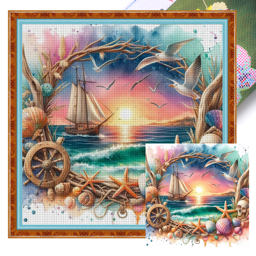 Beach Scenery Full 11CT Pre-stamped Canvas(45*45cm) Cross Stitch