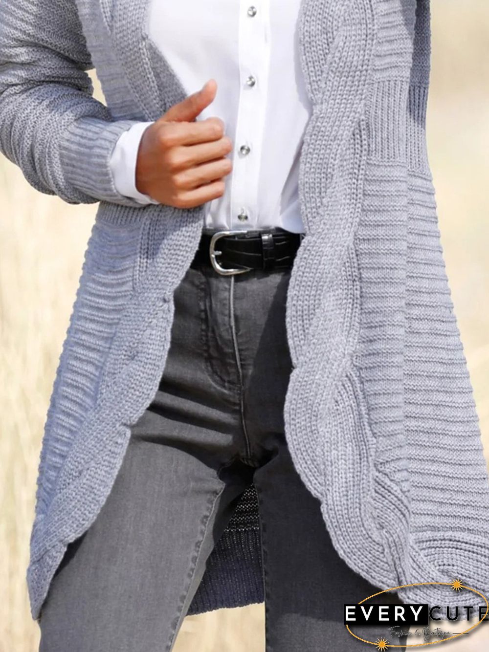 Plain Long Sleeve Plus Size Casual Sweater Cardigan