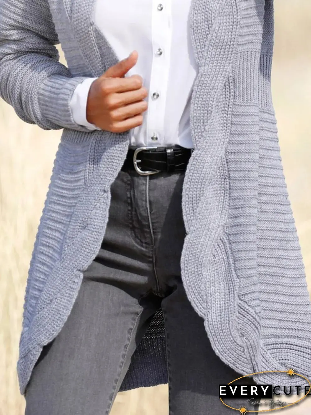 Plain Long Sleeve Plus Size Casual Sweater Cardigan