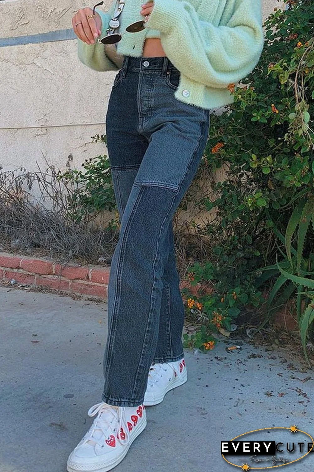 Patchwork Straight Denim Pants