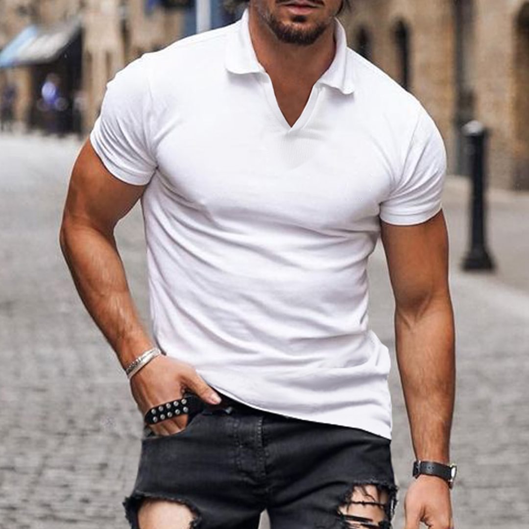 Men's Polo-neck Solid Color Breathable T-Shirt Casual Outdoor Motorcycle Top