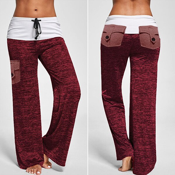 Drawstring Pockets Stretch Wide Leg Yoga Pants